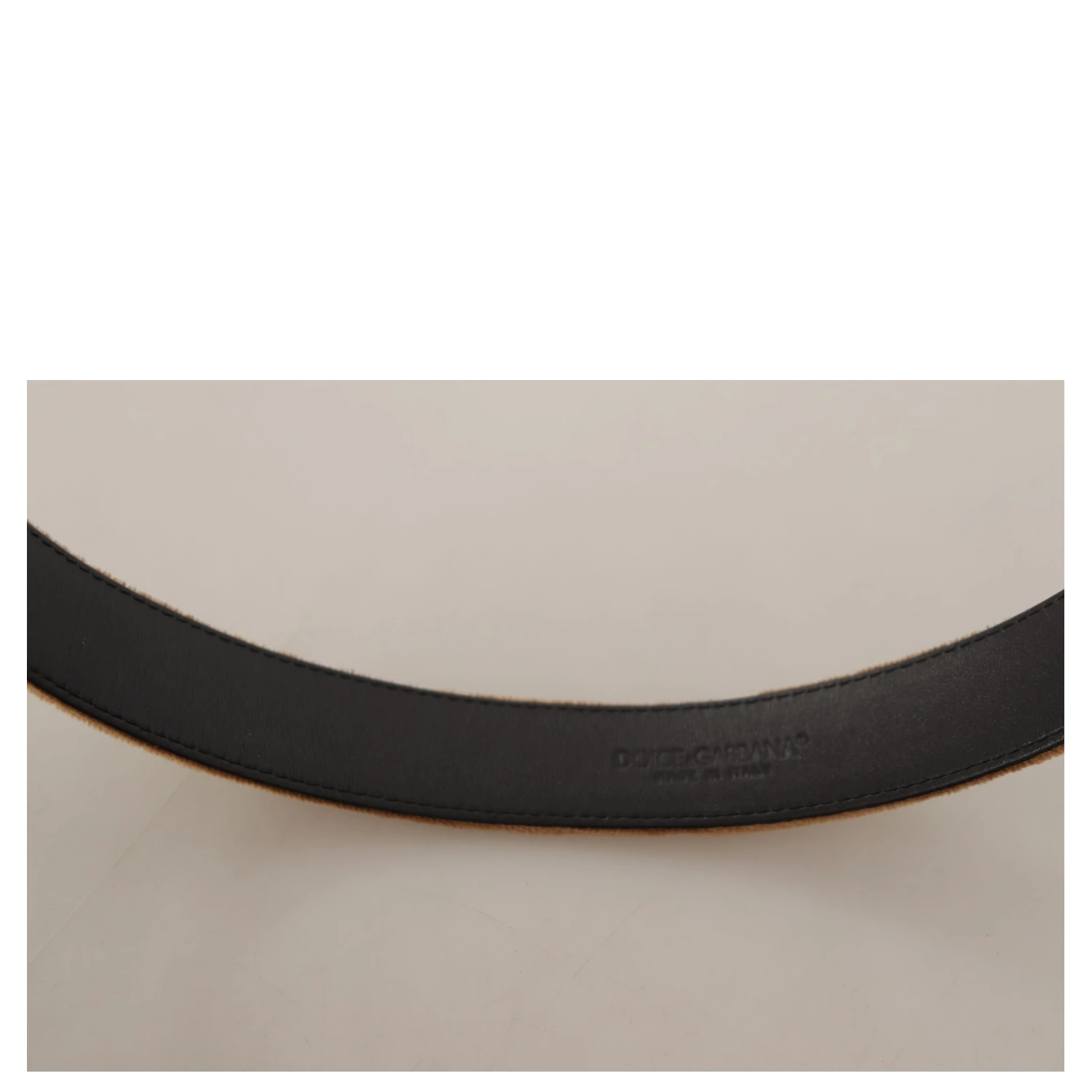 Brown Velvet Bronze Vintage Logo Metal Buckle Belt