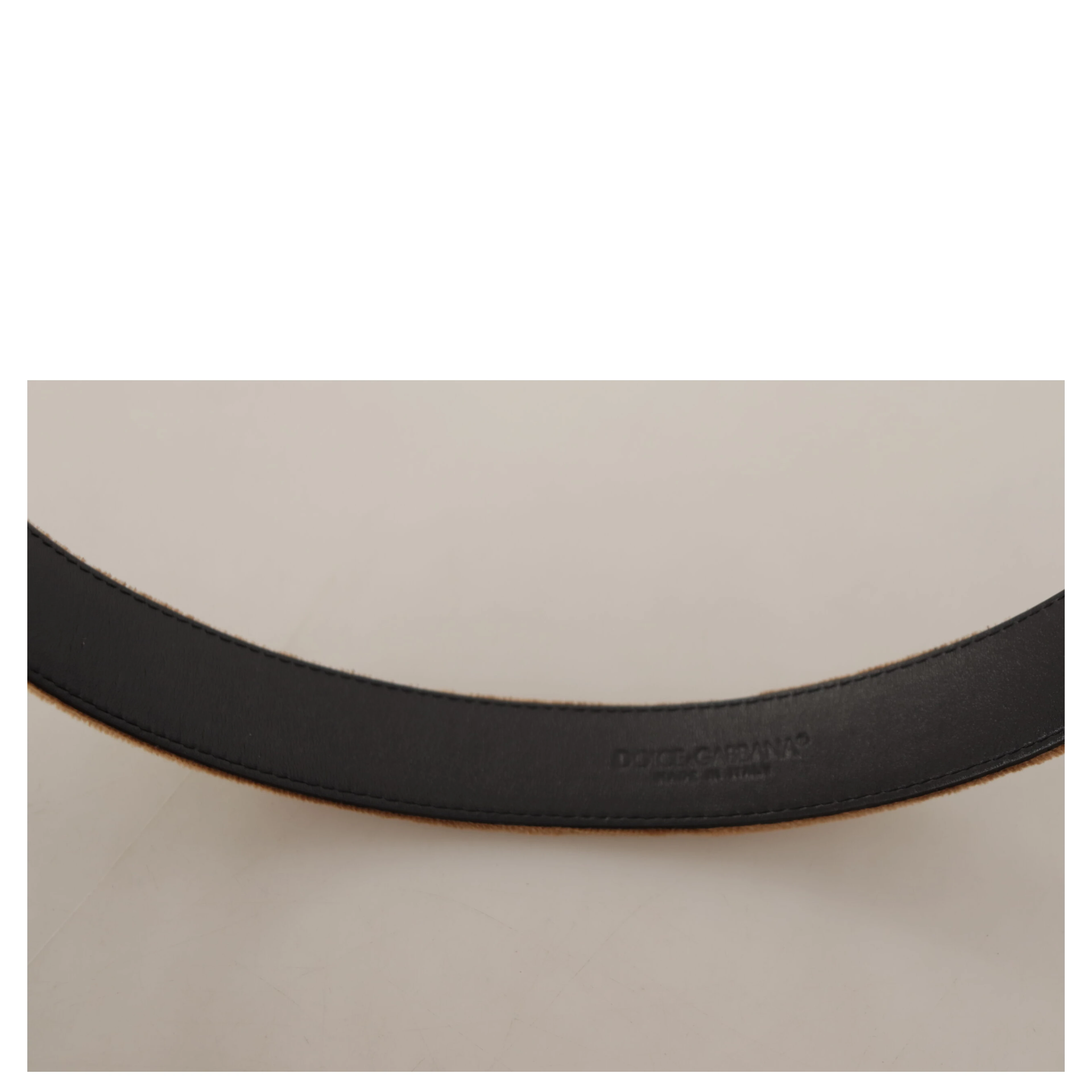 Brown Velvet Bronze Vintage Logo Metal Buckle Belt