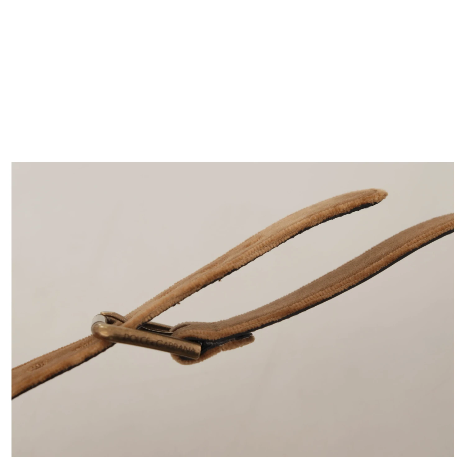 Brown Velvet Bronze Vintage Logo Metal Buckle Belt
