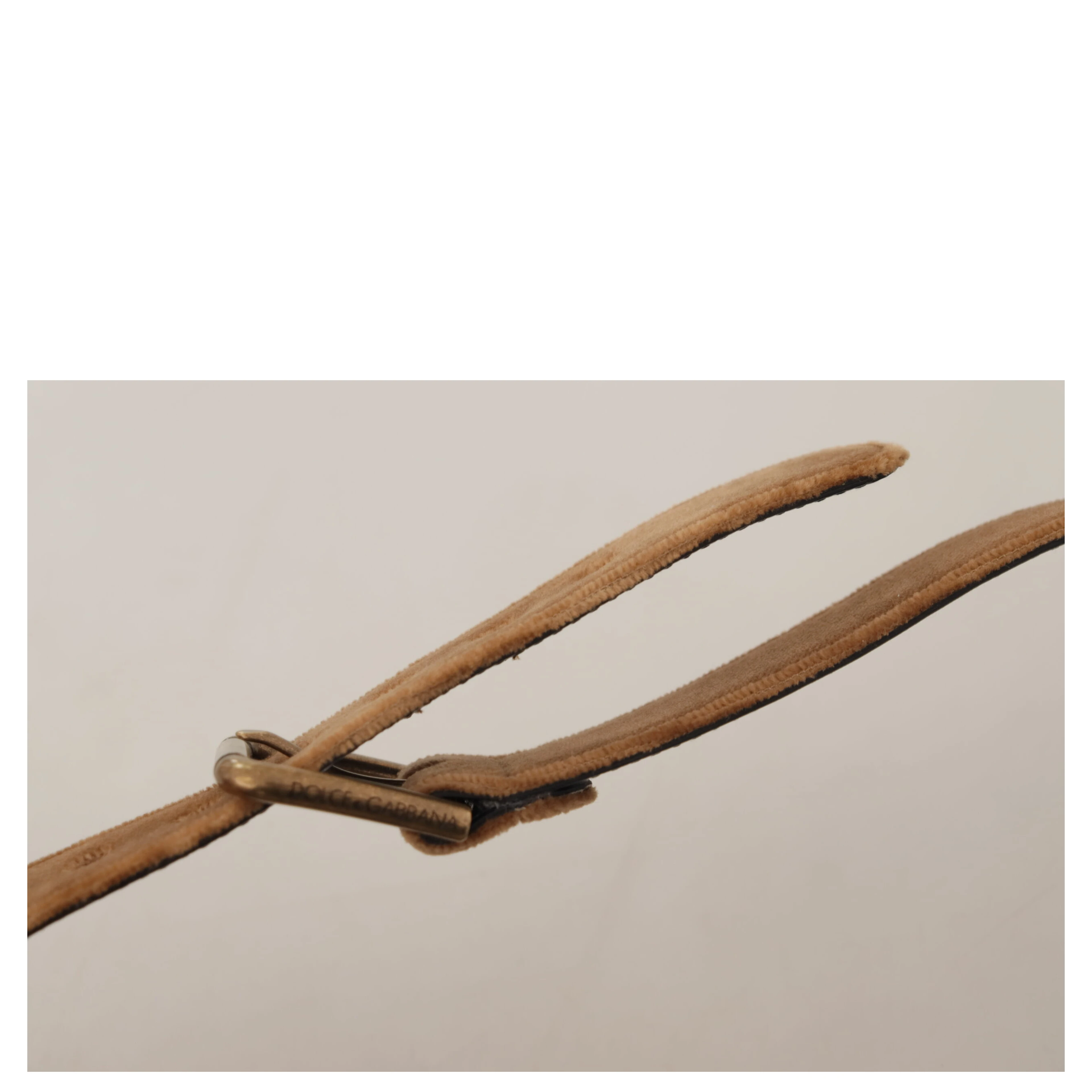 Brown Velvet Bronze Vintage Logo Metal Buckle Belt