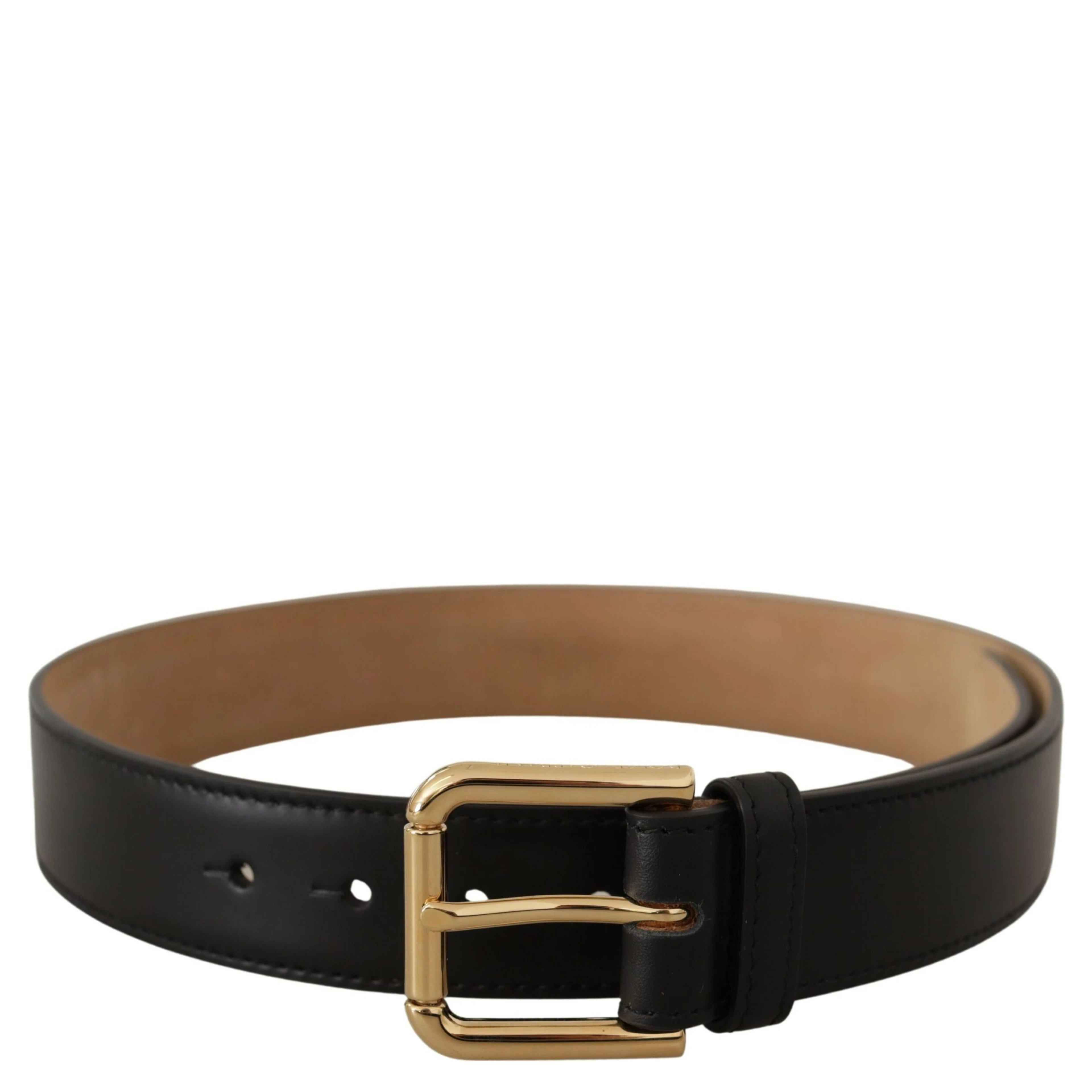 Black Solid Leather Classic Gold Waist Buckle Belt
