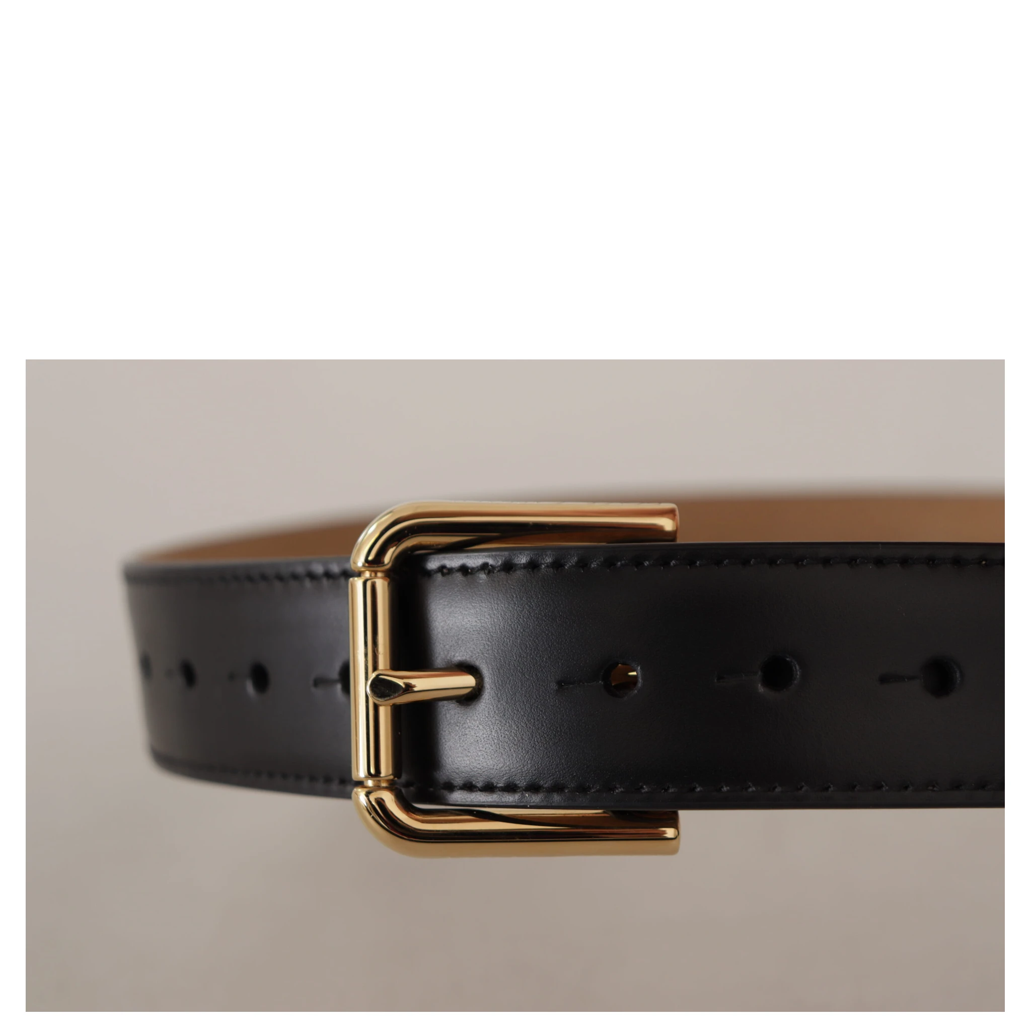 Black Solid Leather Classic Gold Waist Buckle Belt