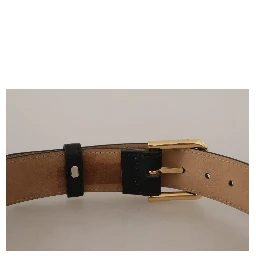 Black Solid Leather Classic Gold Waist Buckle Belt