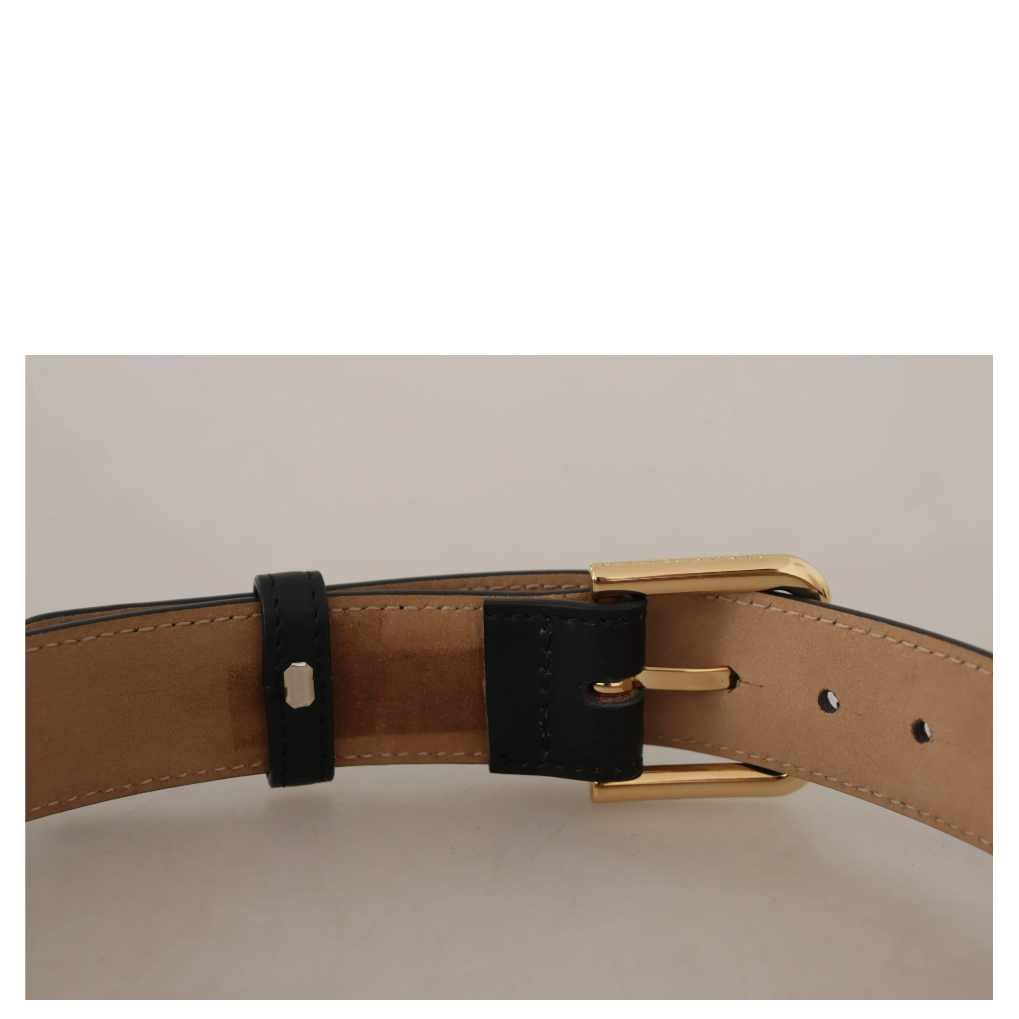 Black Solid Leather Classic Gold Waist Buckle Belt