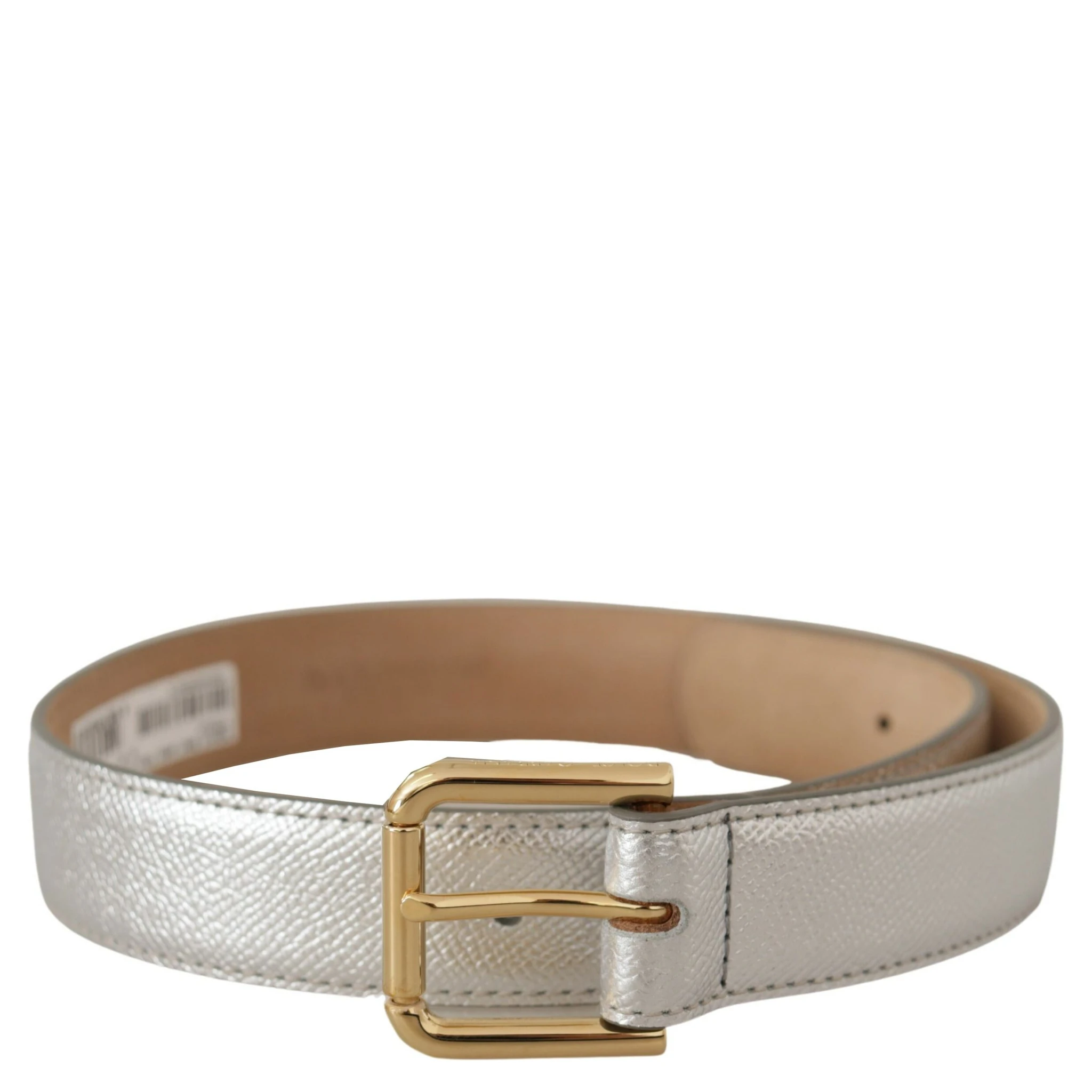 Silver Leather Gold Tone Logo Metal Waist Buckle Belt