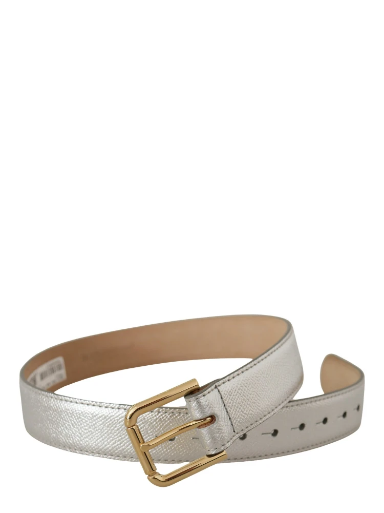 Silver Leather Gold Tone Logo Metal Waist Buckle Belt alternative