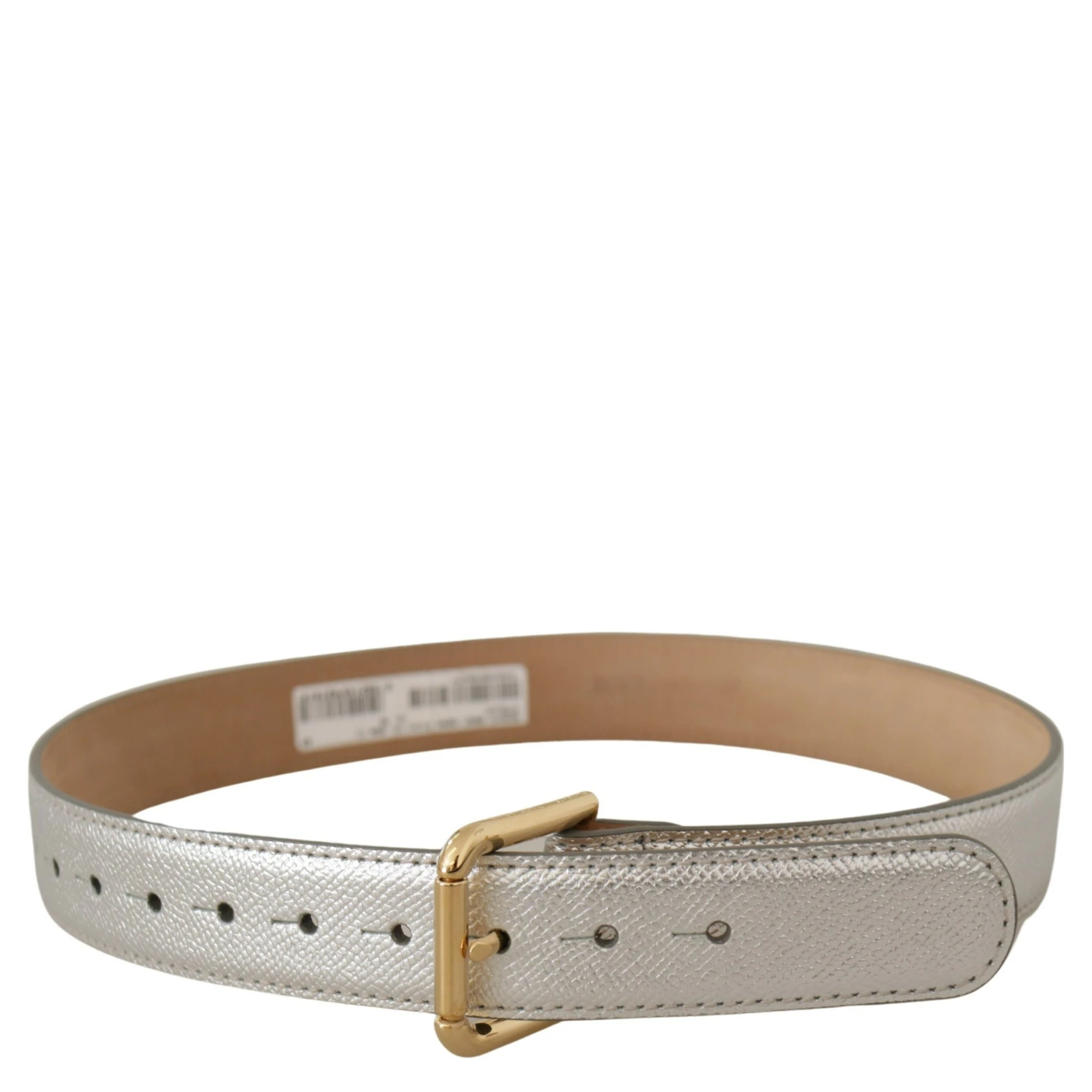 Silver Leather Gold Tone Logo Metal Waist Buckle Belt
