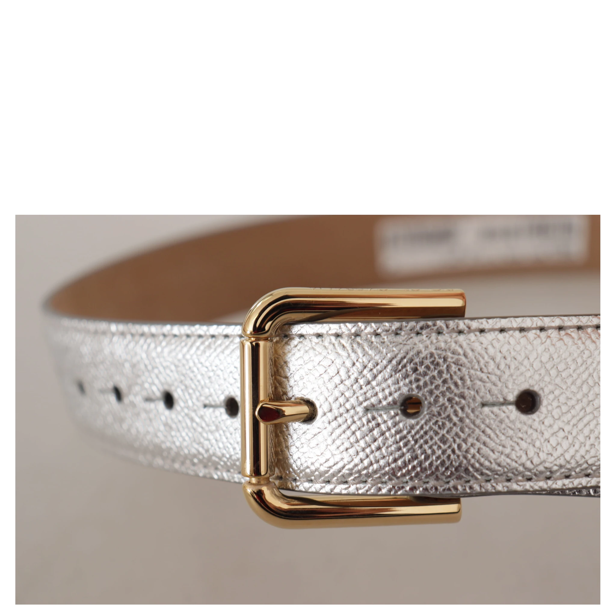 Silver Leather Gold Tone Logo Metal Waist Buckle Belt