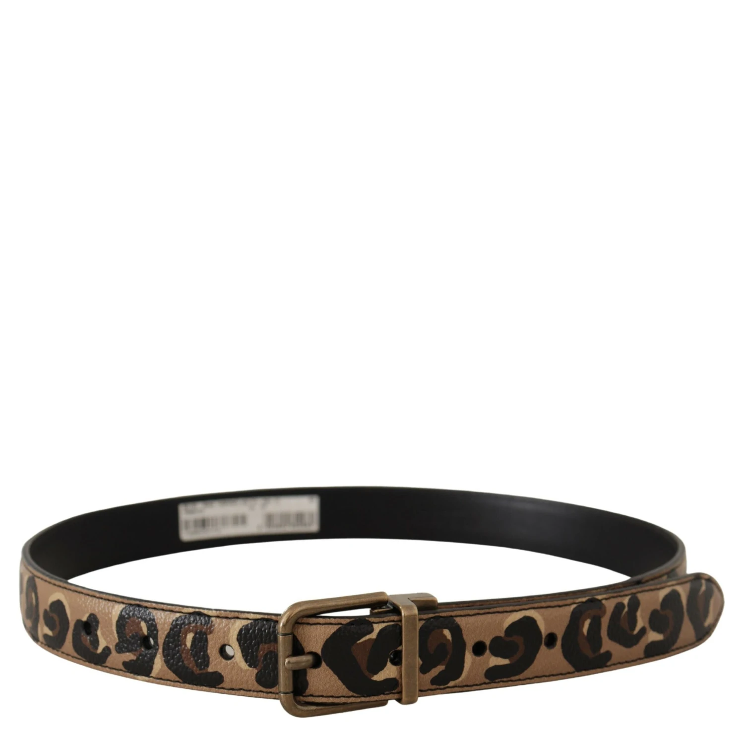Brown Leather Leopard Print Bronze Metal Buckle Belt