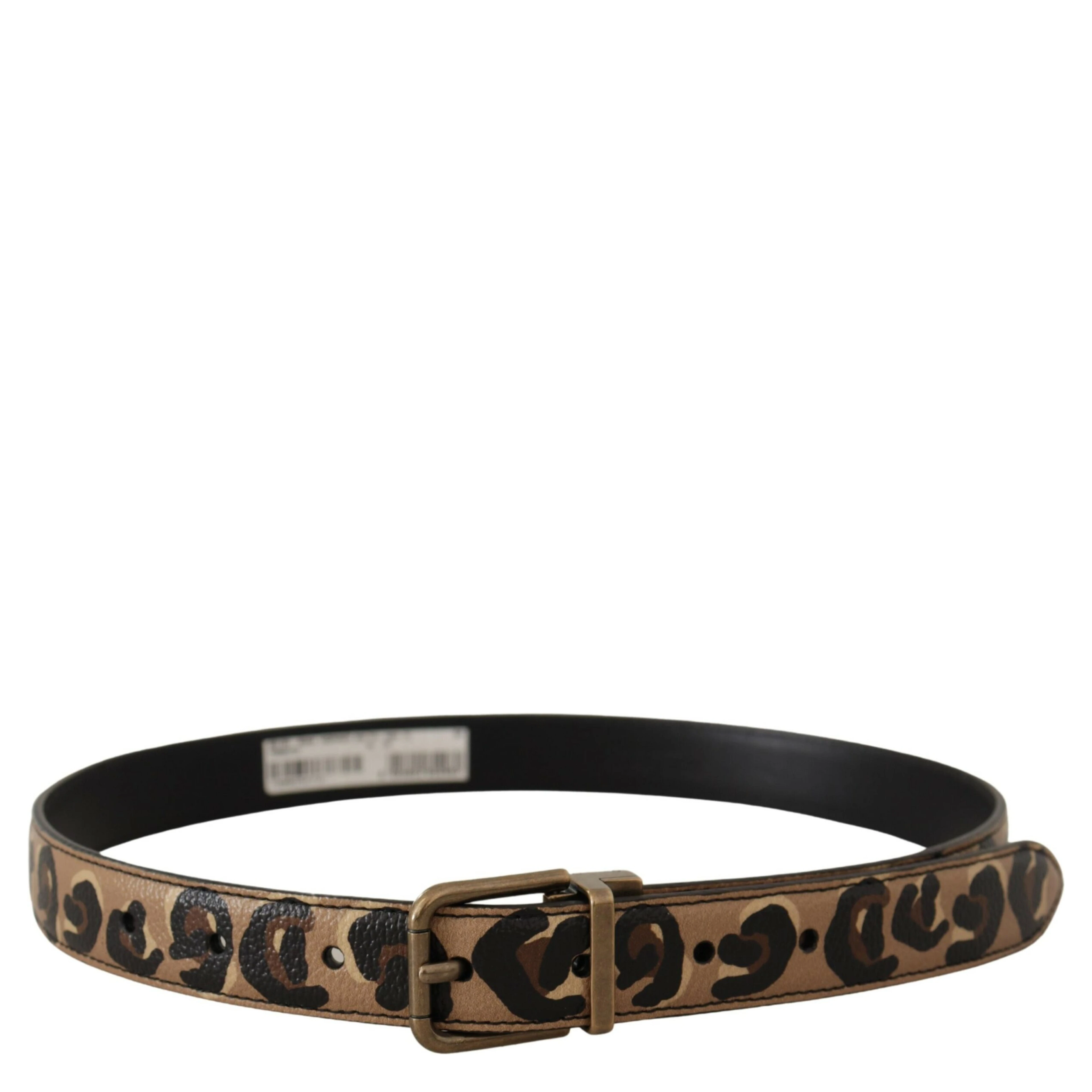 Brown Leather Leopard Print Bronze Metal Buckle Belt