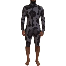 Gray Patterned Polyester Wetsuit Swimwear