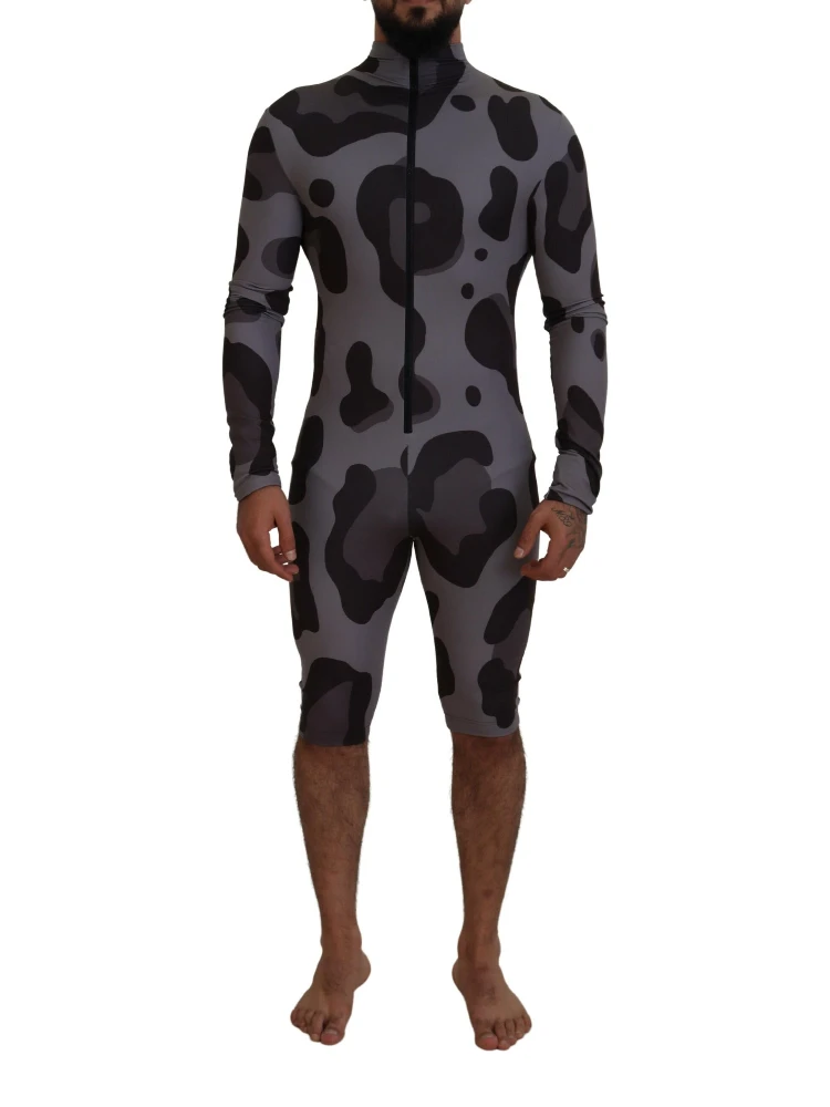 Gray Patterned Polyester Wetsuit Swimwear