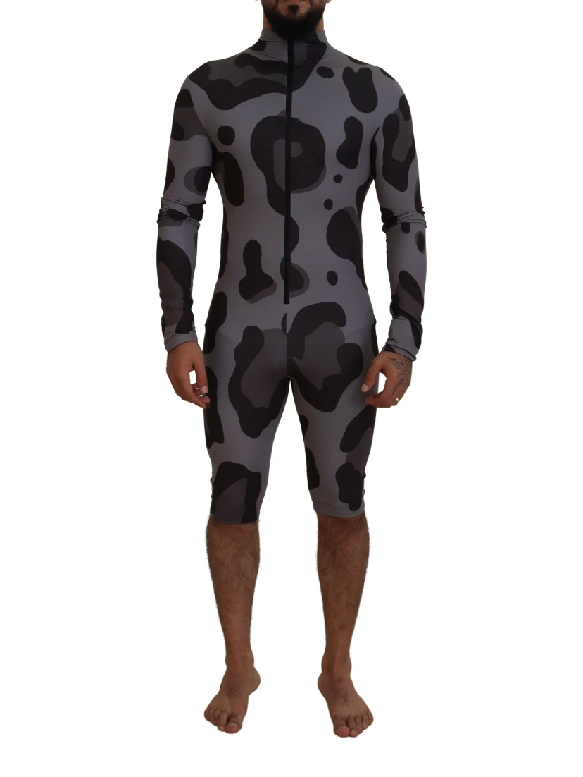 Gray Patterned Polyester Wetsuit Swimwear