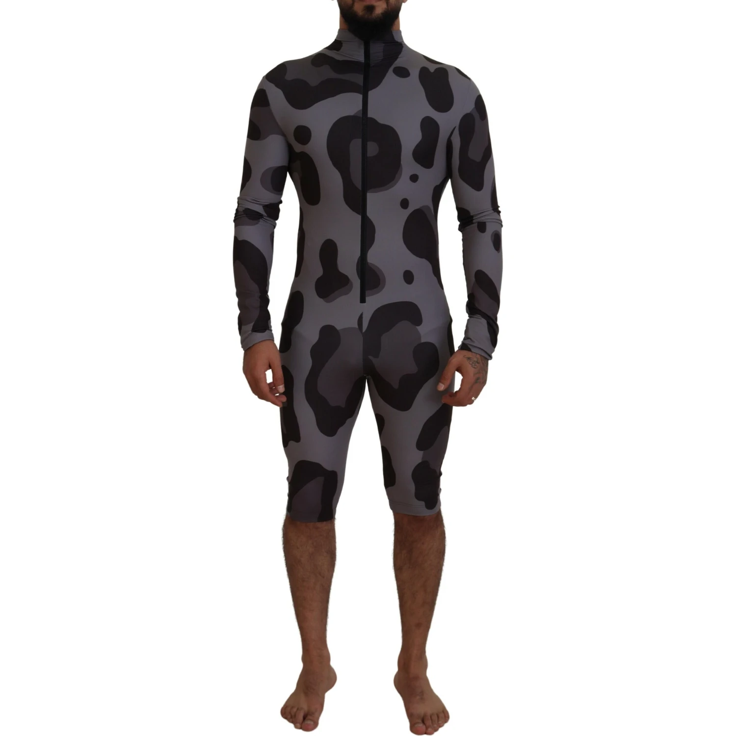 Gray Patterned Polyester Wetsuit Swimwear