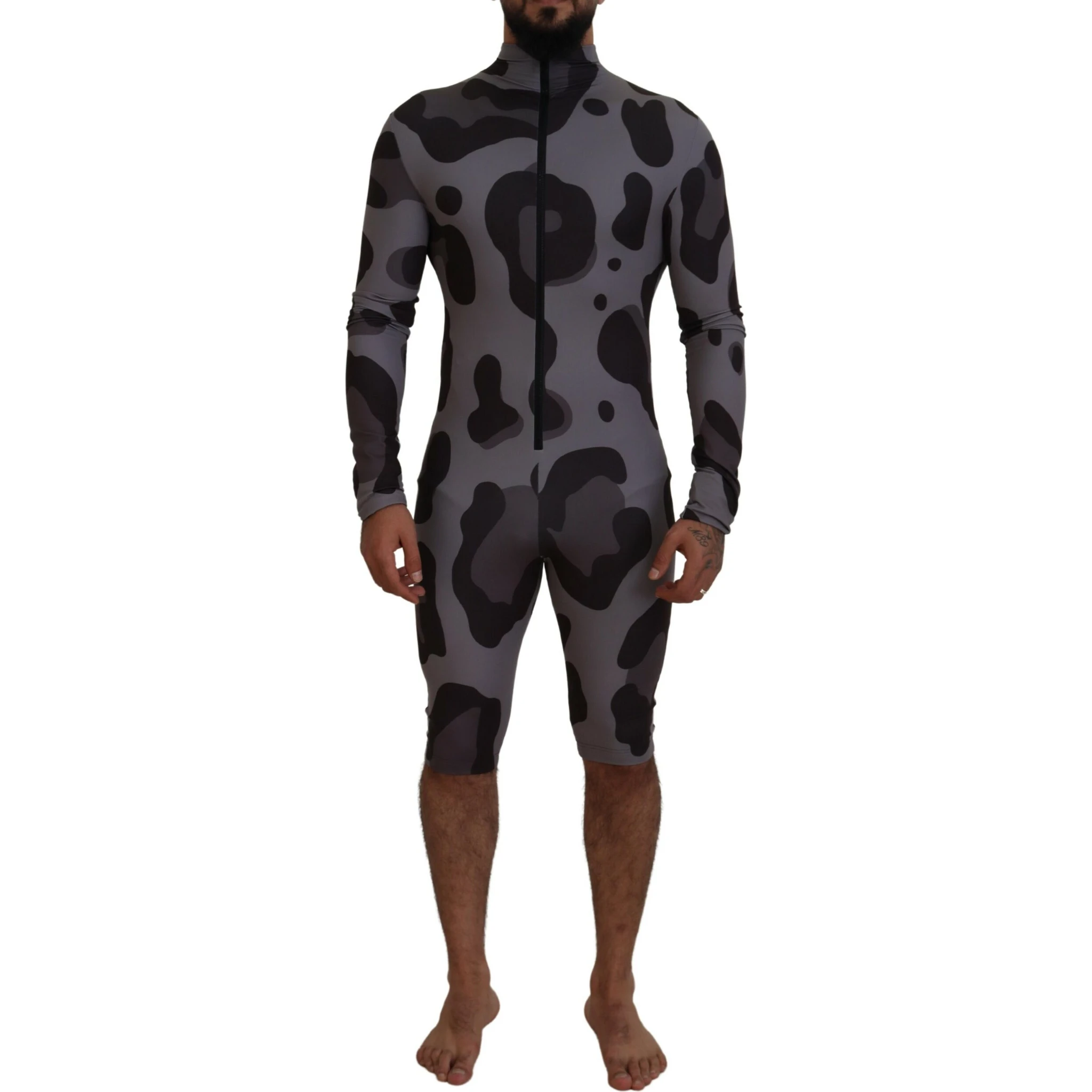 Gray Patterned Polyester Wetsuit Swimwear