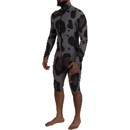 Gray Patterned Polyester Wetsuit Swimwear