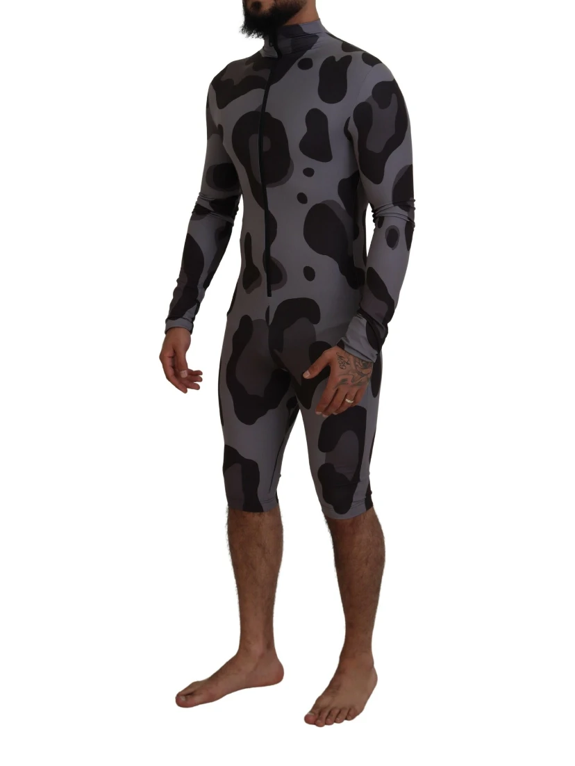 Gray Patterned Polyester Wetsuit Swimwear