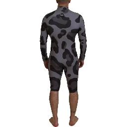 Gray Patterned Polyester Wetsuit Swimwear