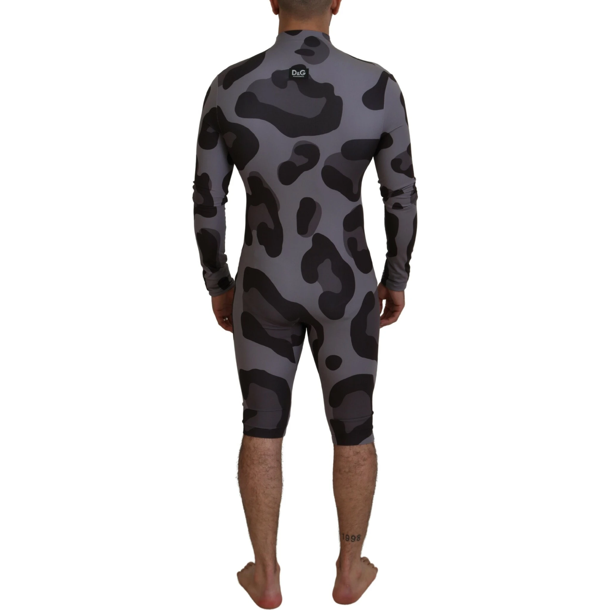 Gray Patterned Polyester Wetsuit Swimwear