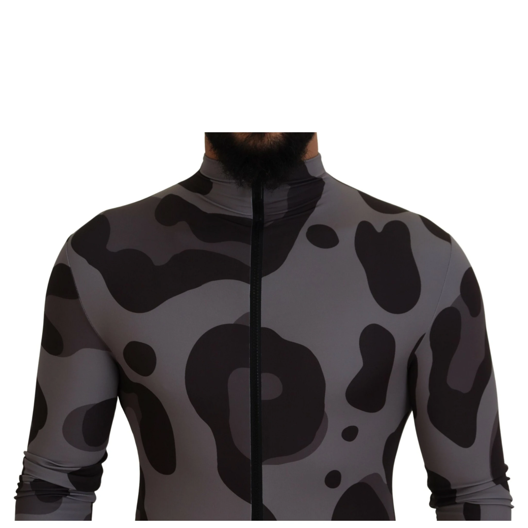 Gray Patterned Polyester Wetsuit Swimwear