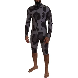 Gray Patterned Polyester Wetsuit Swimwear