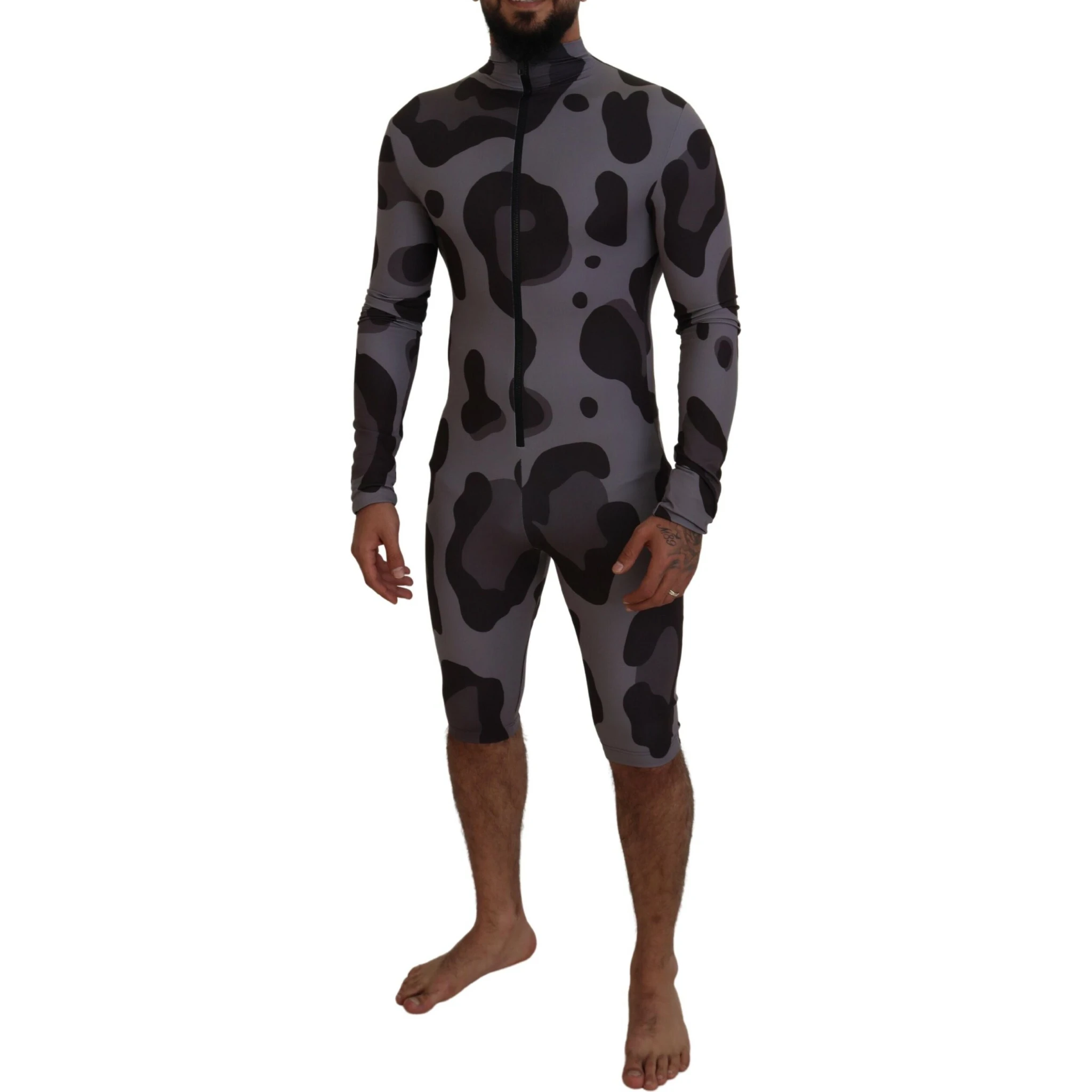 Gray Patterned Polyester Wetsuit Swimwear