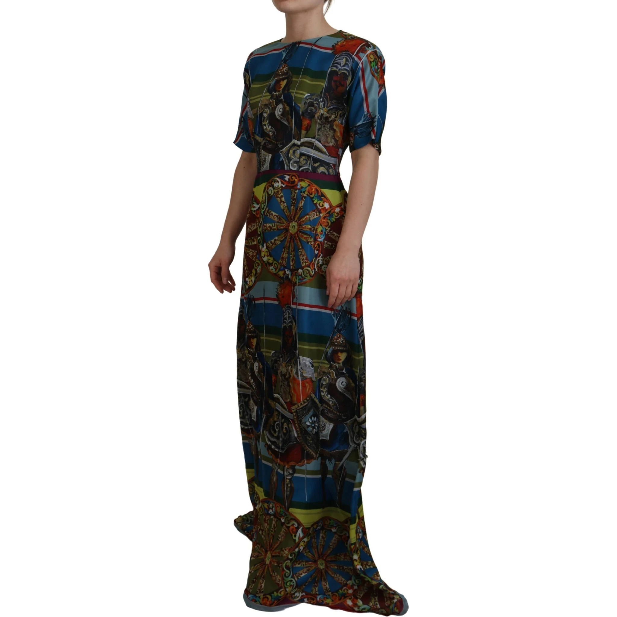 Multicolor Sicily Silk A-line Long Gown Dress
