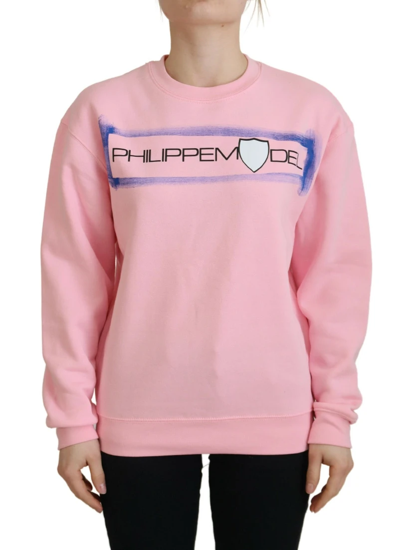 Pink Printed Long Sleeves Pullover Sweater