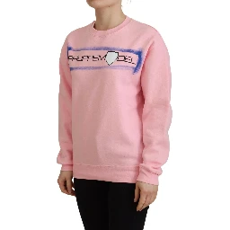 Pink Printed Long Sleeves Pullover Sweater