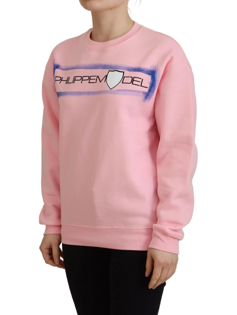 Pink Printed Long Sleeves Pullover Sweater