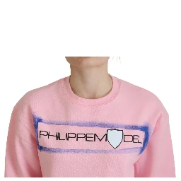 Pink Printed Long Sleeves Pullover Sweater