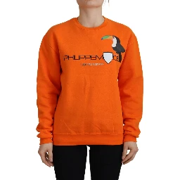 Orange Printed Long Sleeves Pullover Sweater