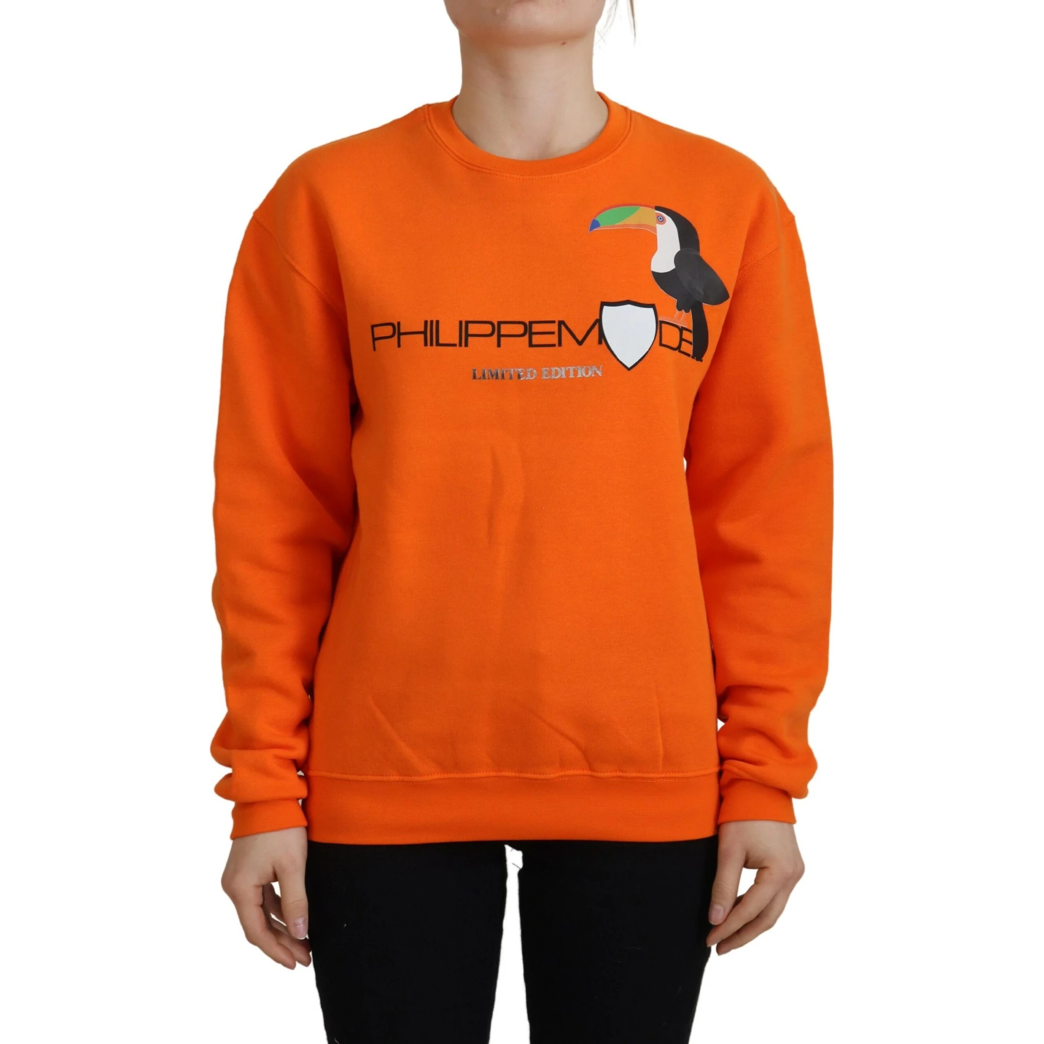 Orange Printed Long Sleeves Pullover Sweater