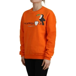 Orange Printed Long Sleeves Pullover Sweater