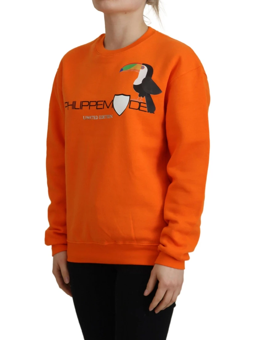 Orange Printed Long Sleeves Pullover Sweater