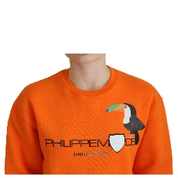 Orange Printed Long Sleeves Pullover Sweater