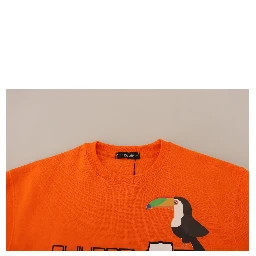 Orange Printed Long Sleeves Pullover Sweater