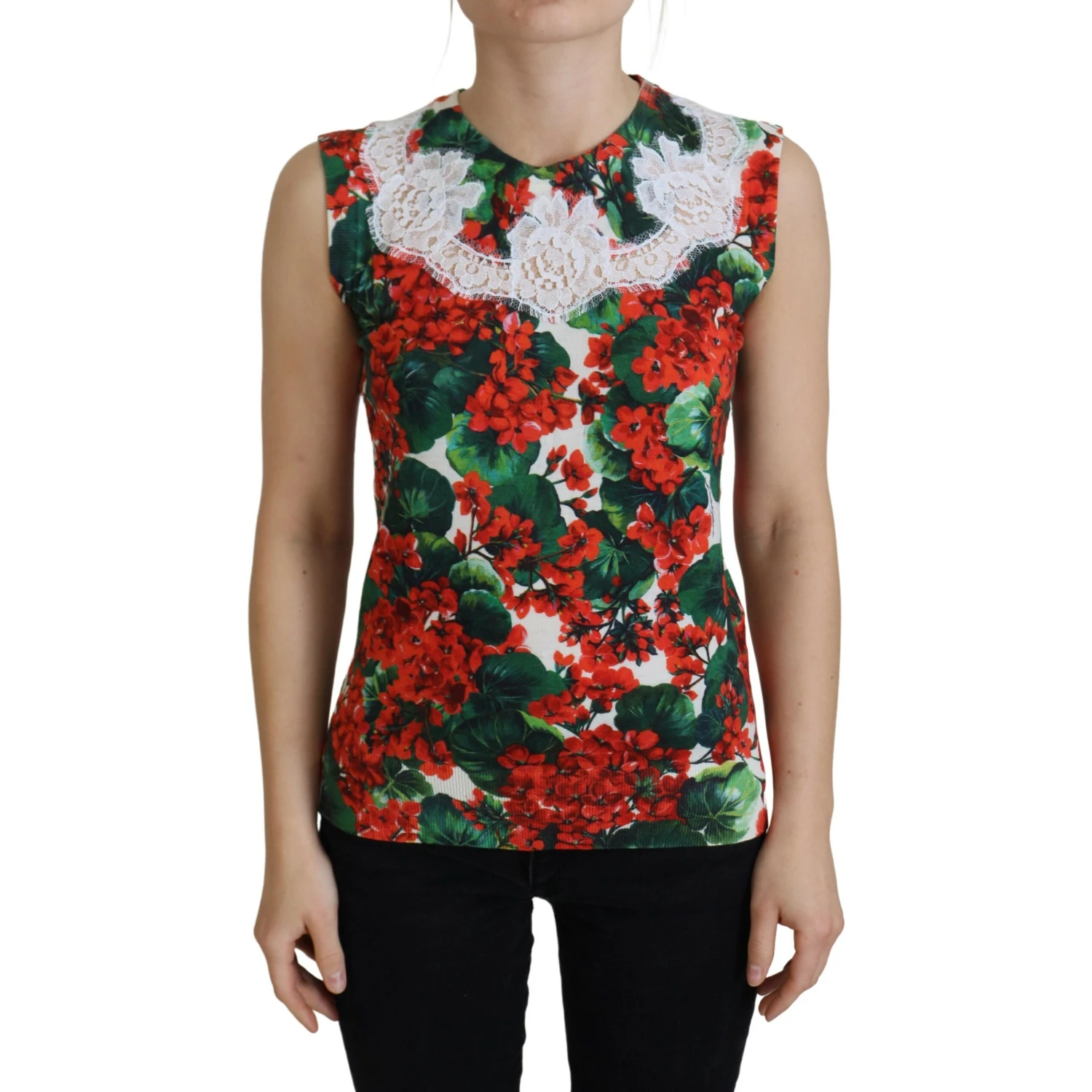 White Floral Wool Lace Vest Tank Top