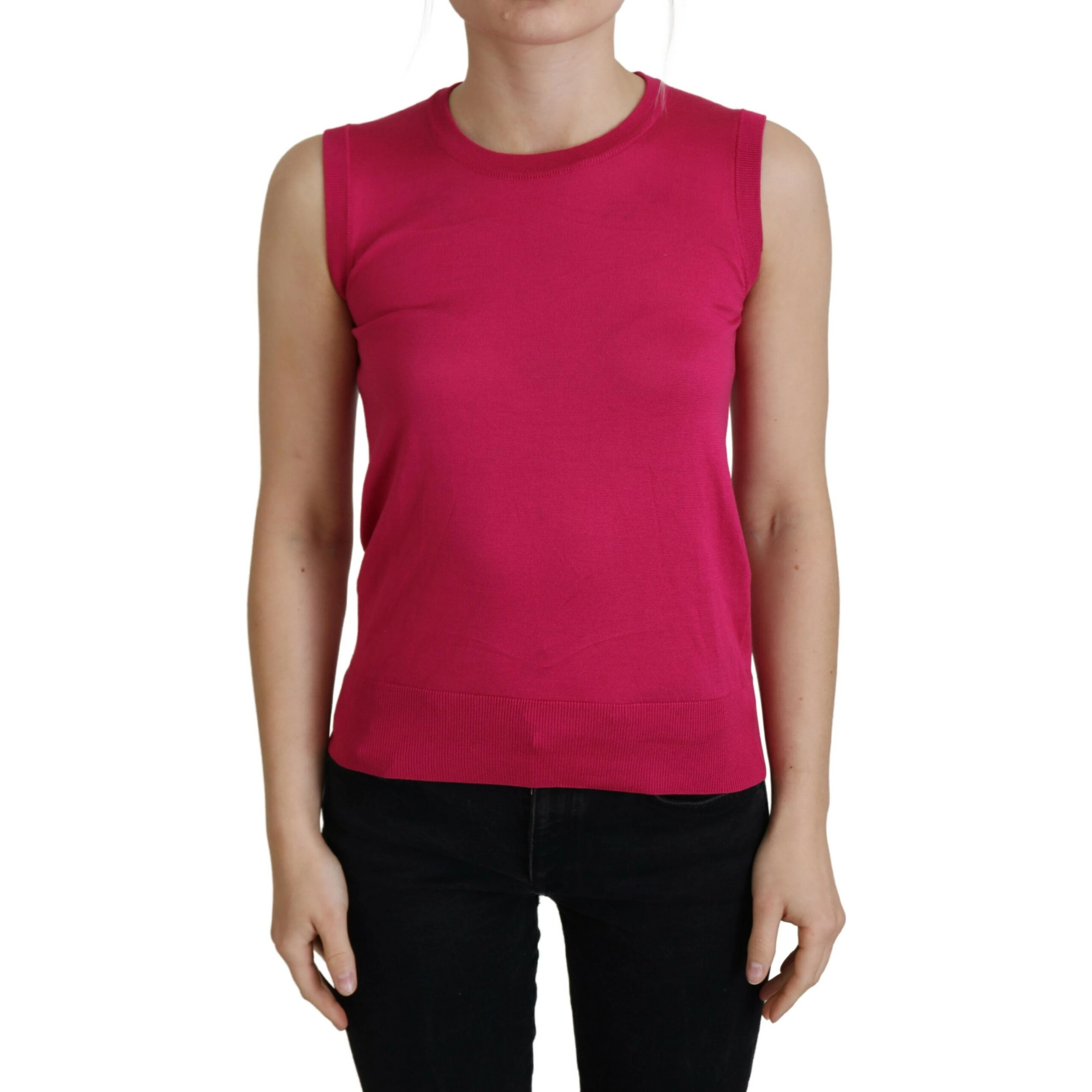 Pink Silk Vest Pullover Crewneck Tank Top