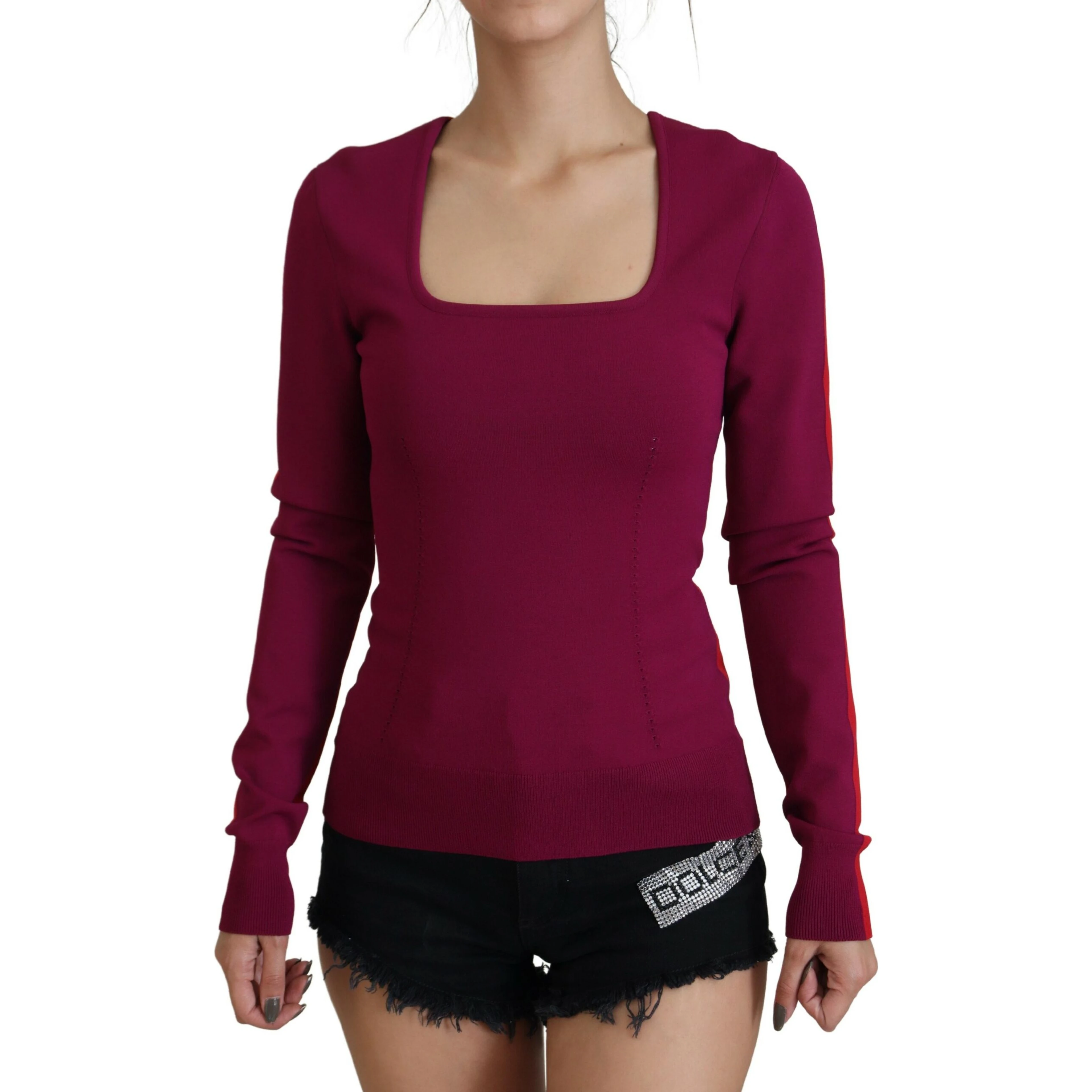 Multicolor Viscose Square Neck Pullover Sweater