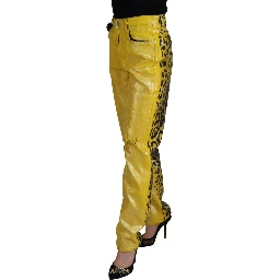 Yellow Leopard Cotton Straight Denim Jeans