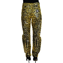 Yellow Leopard Cotton Straight Denim Jeans