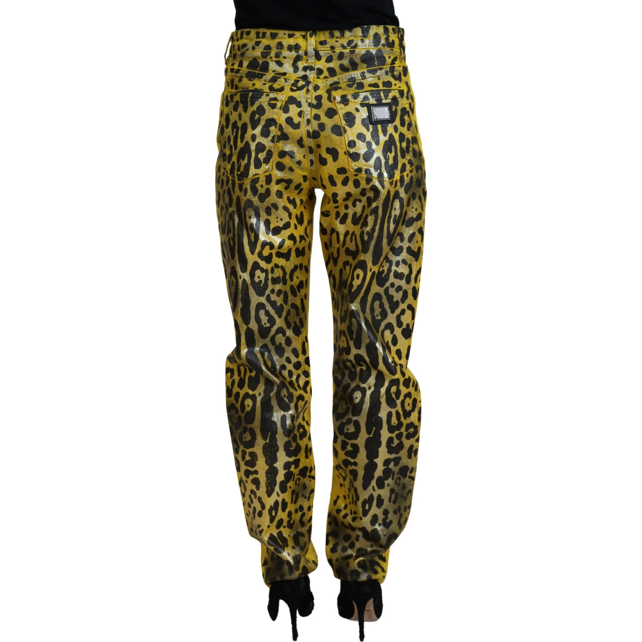 Yellow Leopard Cotton Straight Denim Jeans