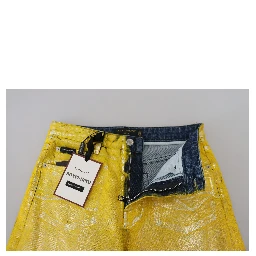 Yellow Leopard Cotton Straight Denim Jeans