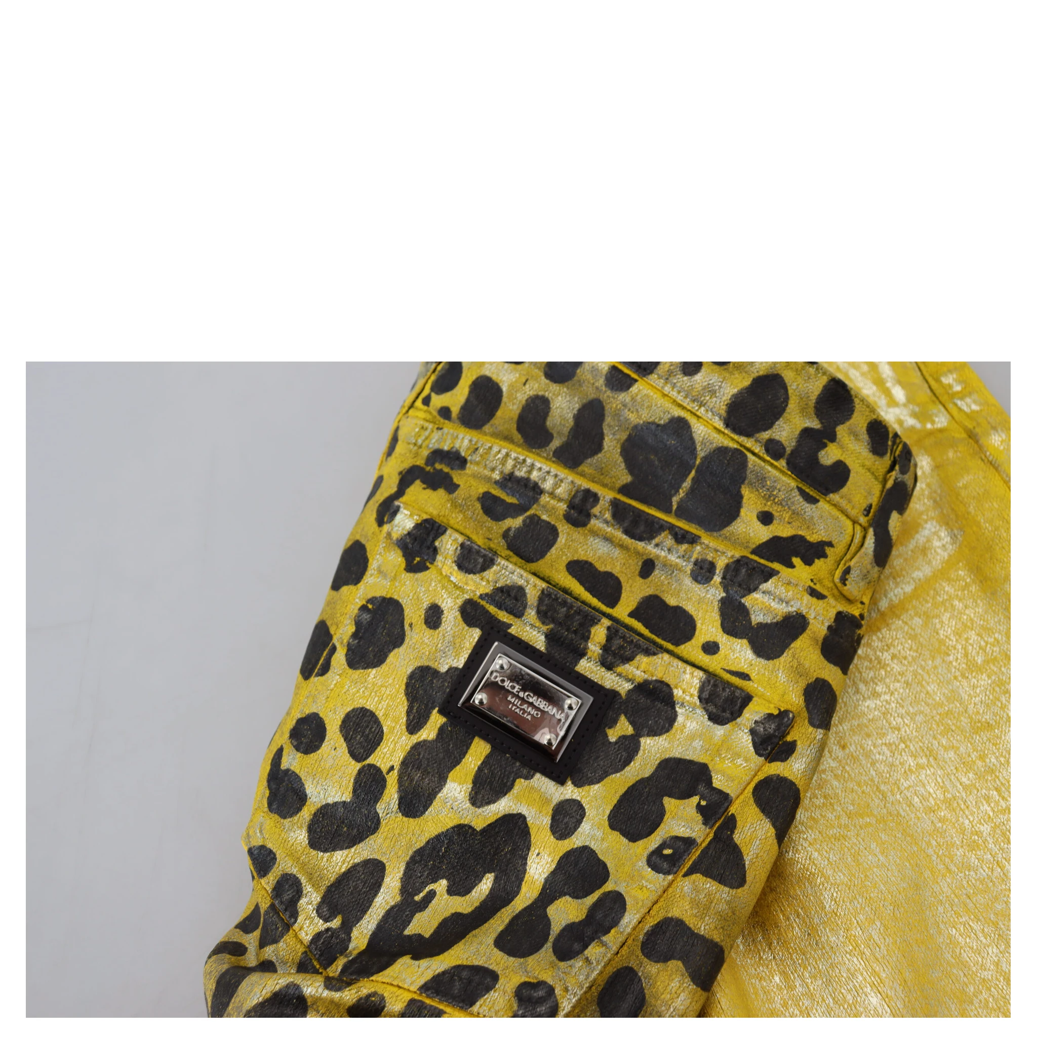 Yellow Leopard Cotton Straight Denim Jeans