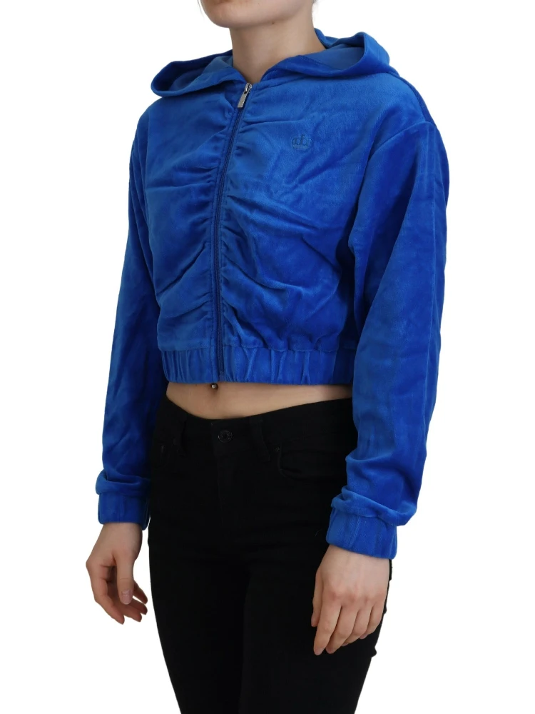 Blue Cotton Full Zip Cropped Hooded Sweatshirt Sweater alternative