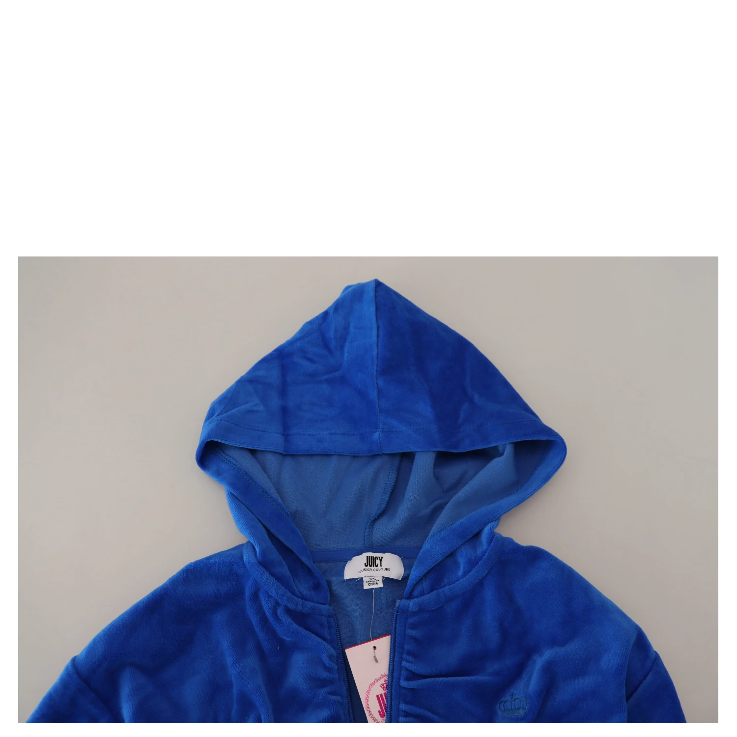 Blue Cotton Full Zip Cropped Hooded Sweatshirt Sweater