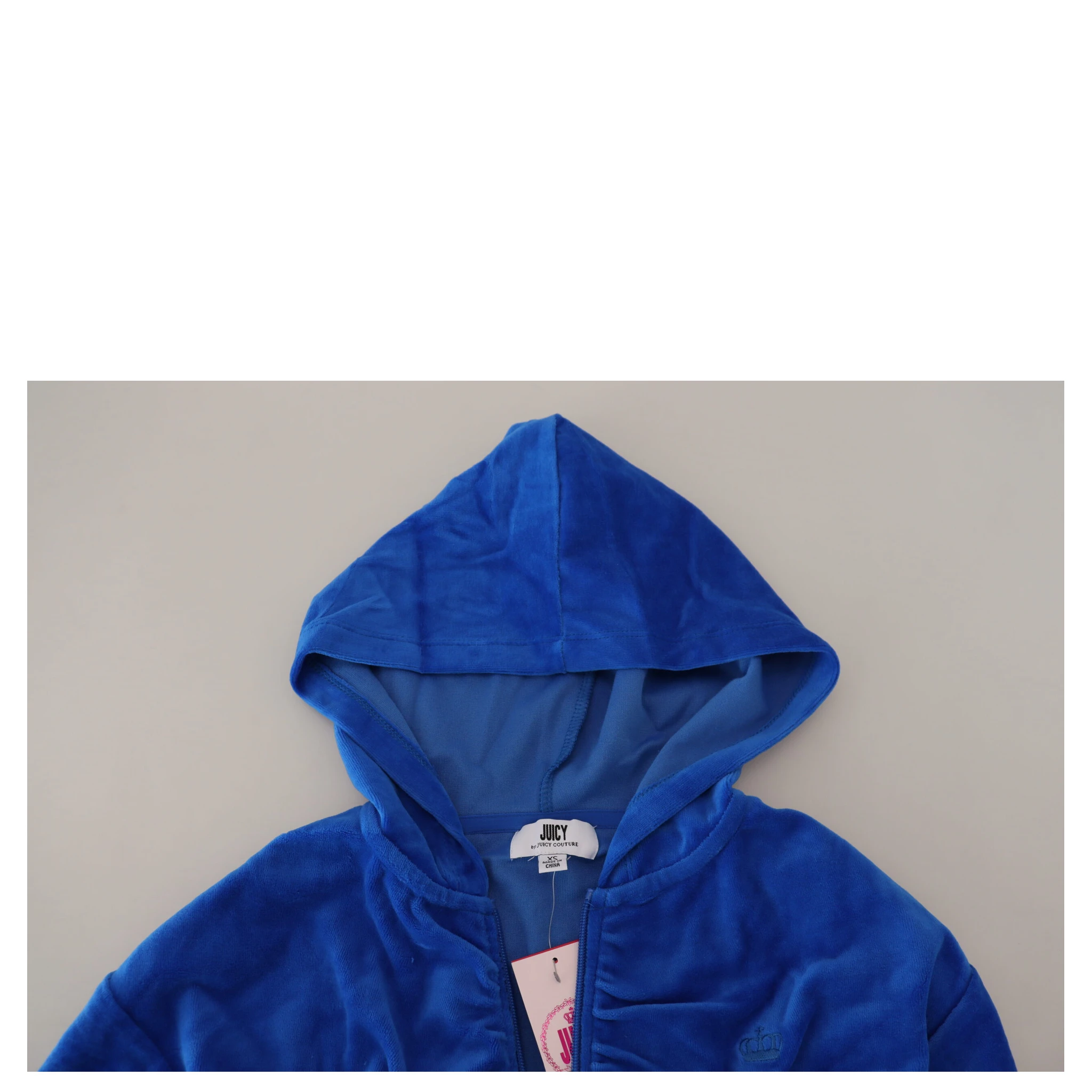 Blue Cotton Full Zip Cropped Hooded Sweatshirt Sweater