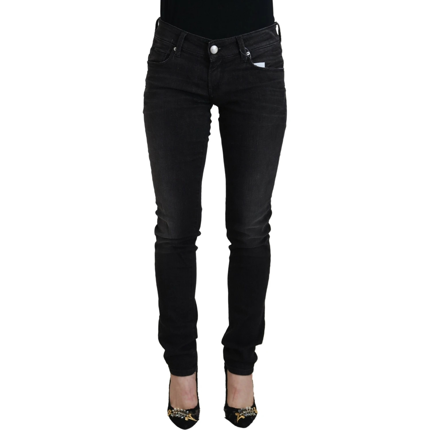 Black Cotton Low Waist Slim Fit Women Casual Denim Jeans