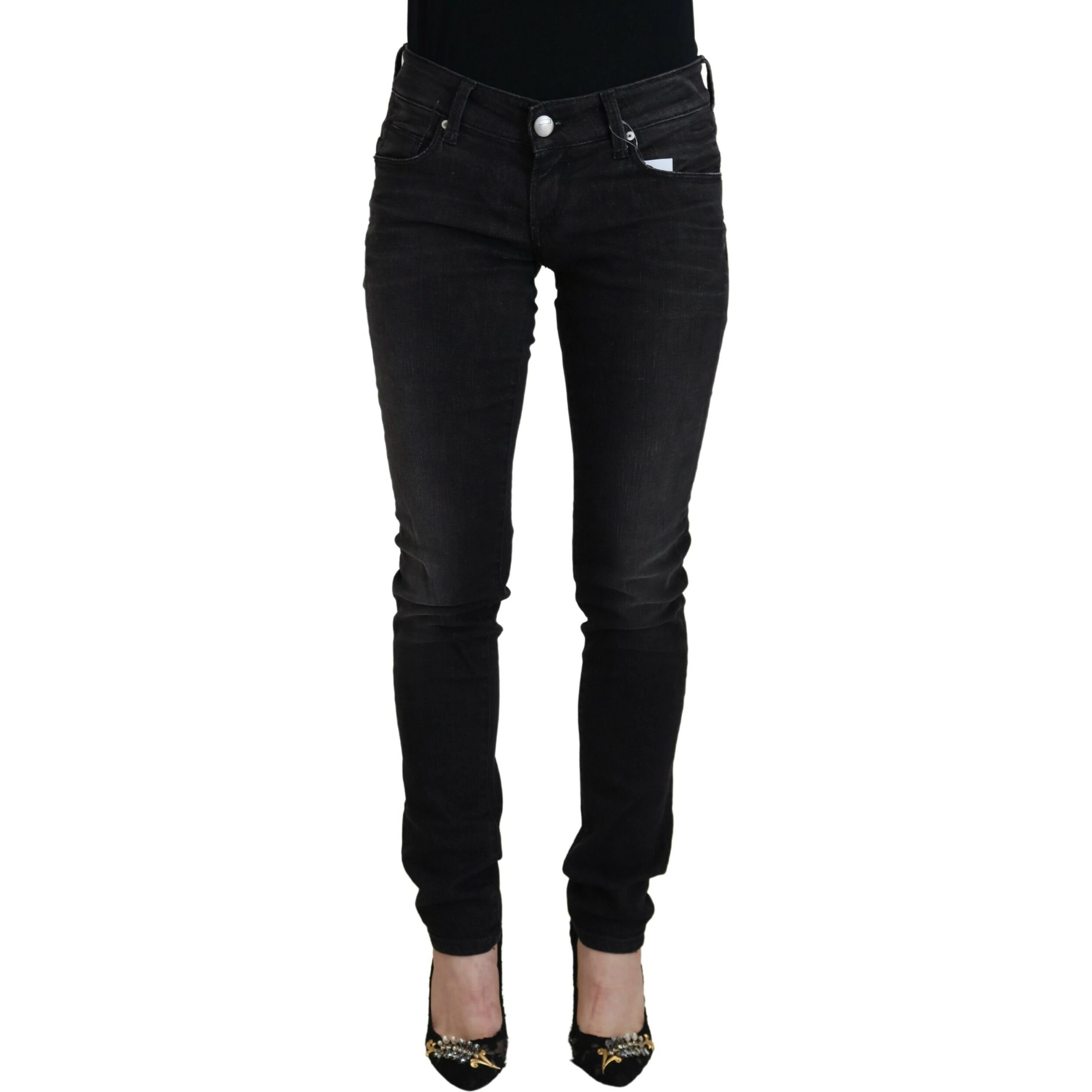 Black Cotton Low Waist Slim Fit Women Casual Denim Jeans